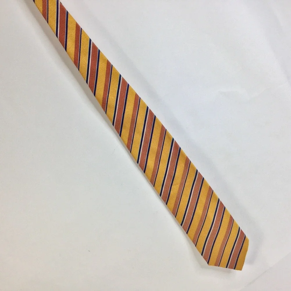 JOS.A.BANK Made in Italy Orange Rust Blue Striped Silk Necktie‎